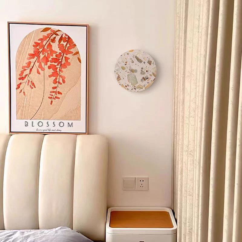 Contemporary Scandinavian Metal Terrazzo Round LED Wall Sconce Lamp For Living Room