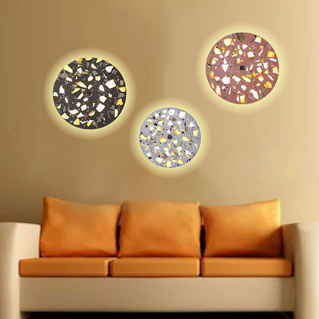 Contemporary Scandinavian Metal Terrazzo Round LED Wall Sconce Lamp For Living Room