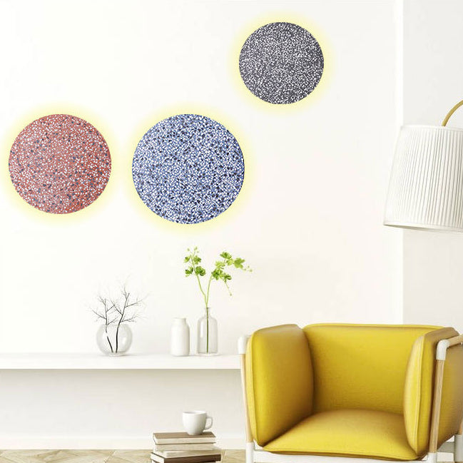 Contemporary Scandinavian Metal Terrazzo Round LED Wall Sconce Lamp For Living Room