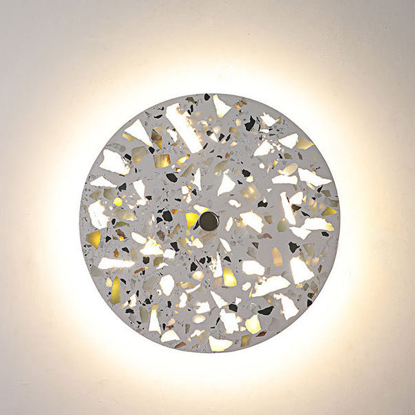 Contemporary Scandinavian Metal Terrazzo Round LED Wall Sconce Lamp For Living Room