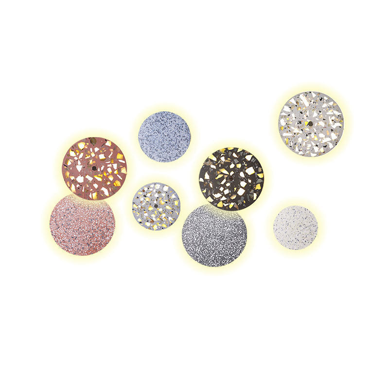 Contemporary Scandinavian Metal Terrazzo Round LED Wall Sconce Lamp For Living Room