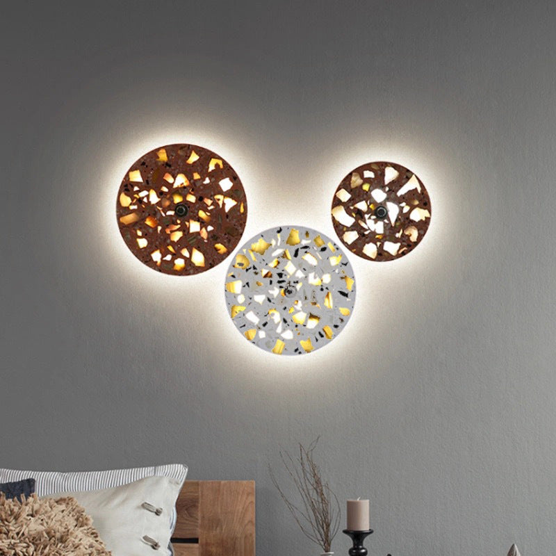 Contemporary Scandinavian Metal Terrazzo Round LED Wall Sconce Lamp For Living Room