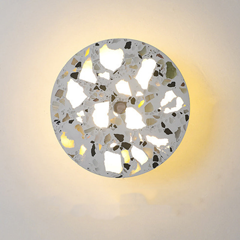 Contemporary Scandinavian Metal Terrazzo Round LED Wall Sconce Lamp For Living Room