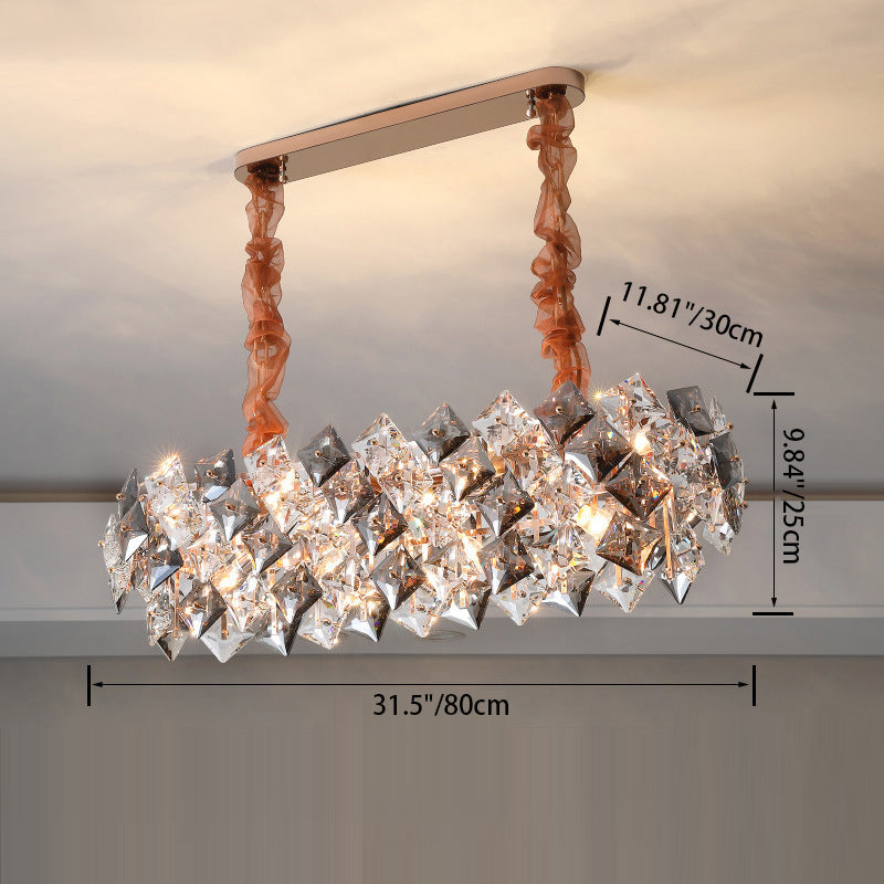 モダンで豪華なクリスタルメタルラウンド長方形7/8/12/14ライトシャンデリアリビングルーム用