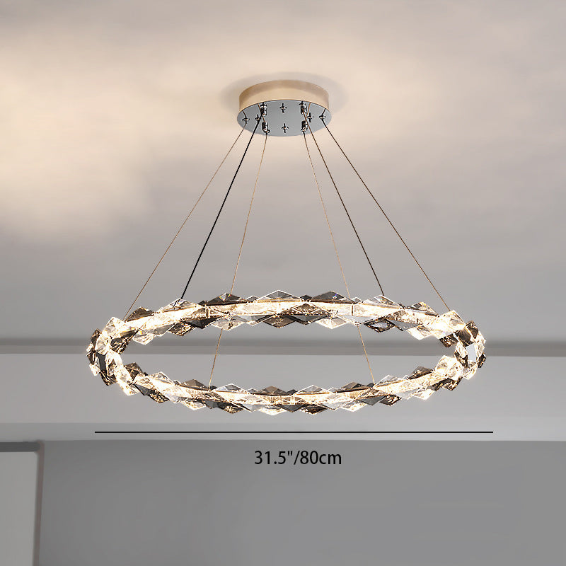 ثريات LED دائرية من الكريستال بتصميم عصري فاخر لغرفة المعيشة