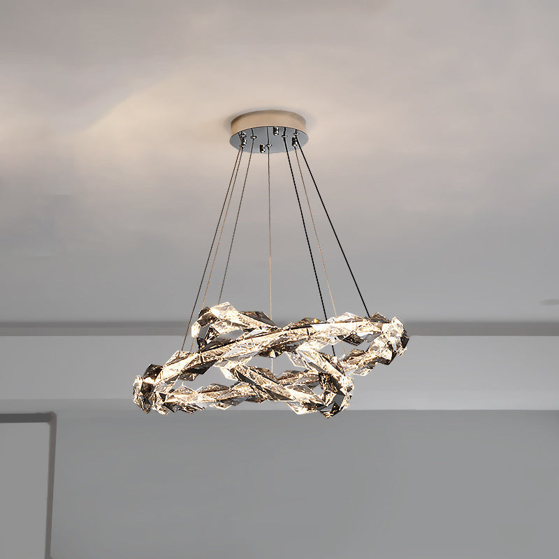 ثريات LED دائرية من الكريستال بتصميم عصري فاخر لغرفة المعيشة