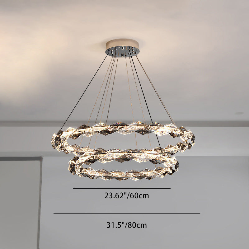 ثريات LED دائرية من الكريستال بتصميم عصري فاخر لغرفة المعيشة