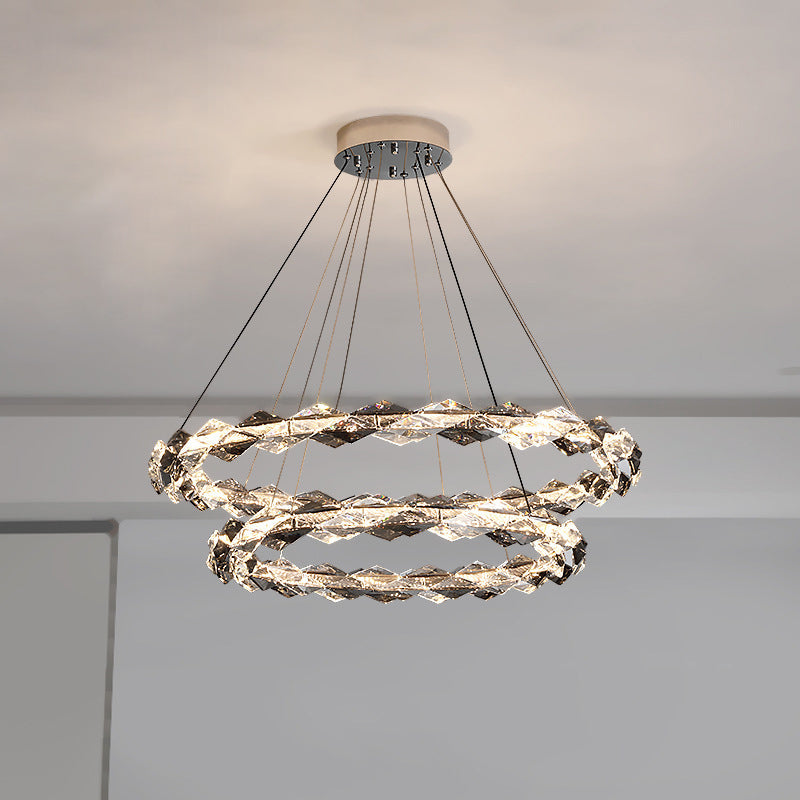 ثريات LED دائرية من الكريستال بتصميم عصري فاخر لغرفة المعيشة