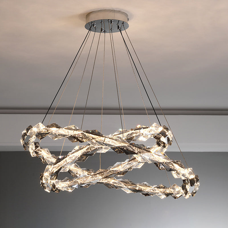 ثريات LED دائرية من الكريستال بتصميم عصري فاخر لغرفة المعيشة