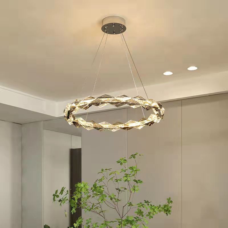 ثريات LED دائرية من الكريستال بتصميم عصري فاخر لغرفة المعيشة