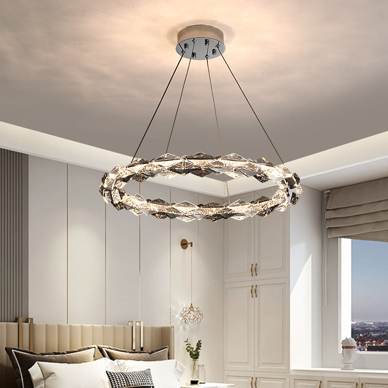 ثريات LED دائرية من الكريستال بتصميم عصري فاخر لغرفة المعيشة