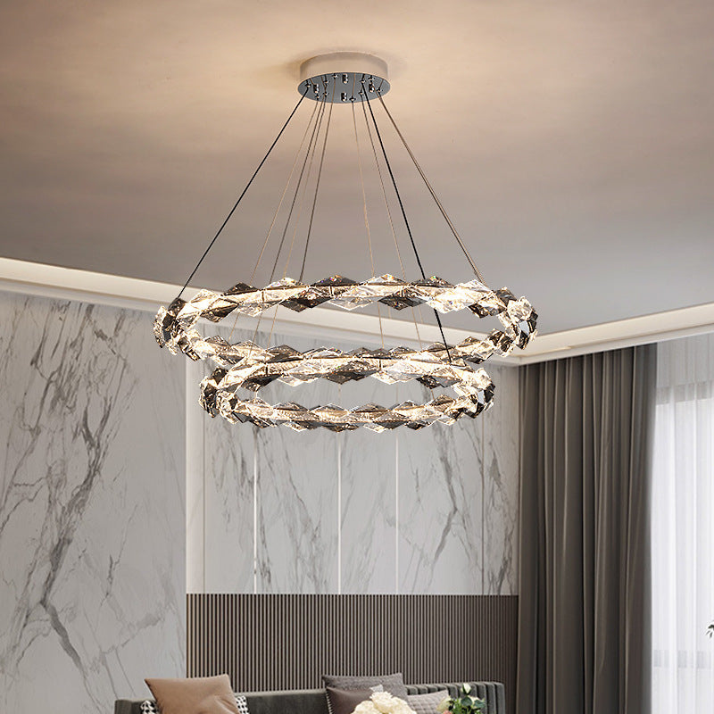 ثريات LED دائرية من الكريستال بتصميم عصري فاخر لغرفة المعيشة