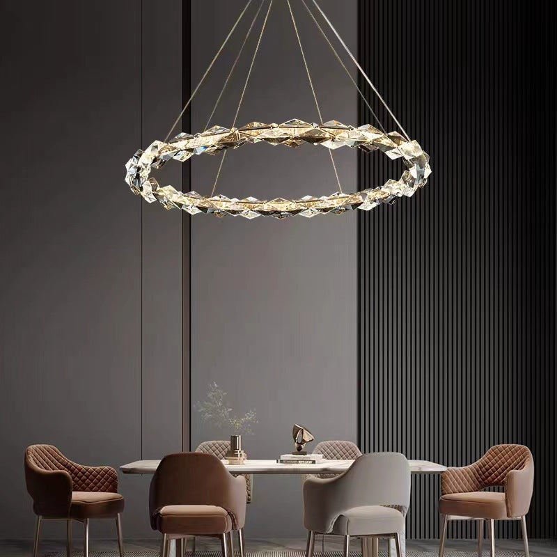 ثريات LED دائرية من الكريستال بتصميم عصري فاخر لغرفة المعيشة