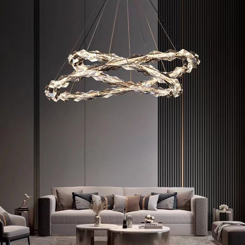 ثريات LED دائرية من الكريستال بتصميم عصري فاخر لغرفة المعيشة