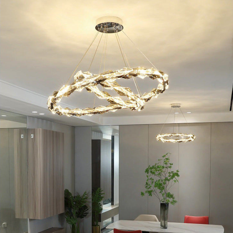 ثريات LED دائرية من الكريستال بتصميم عصري فاخر لغرفة المعيشة