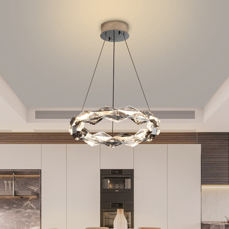 ثريات LED دائرية من الكريستال بتصميم عصري فاخر لغرفة المعيشة