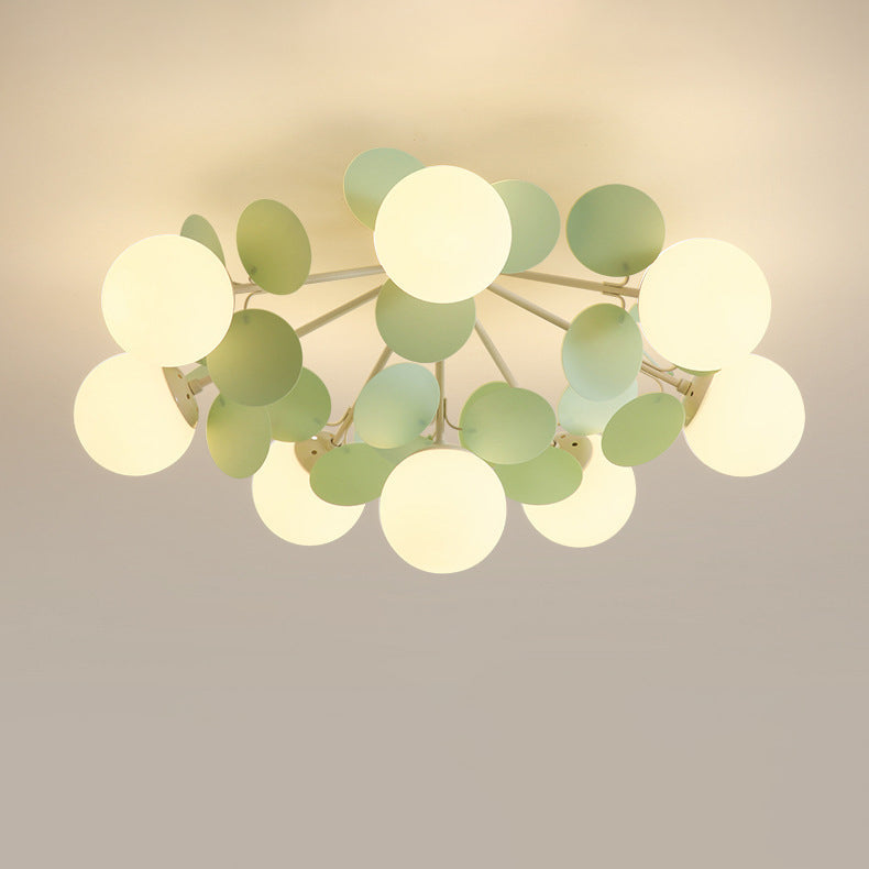 Contemporary Nordic Iron Glass PVC Ball Round Pieces 4/6/8/9/12 Light Semi-Flush Mount Ceiling Light For Bedroom