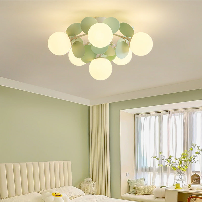 Contemporary Nordic Iron Glass PVC Ball Round Pieces 4/6/8/9/12 Light Semi-Flush Mount Ceiling Light For Bedroom