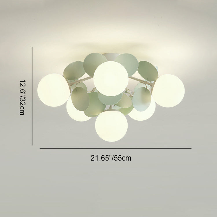 Contemporary Nordic Iron Glass PVC Ball Round Pieces 4/6/8/9/12 Light Semi-Flush Mount Ceiling Light For Bedroom