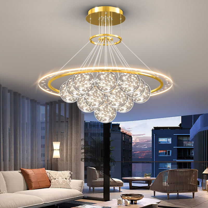 ثريات LED حديثة فاخرة من المعدن الأكريليك الزجاجي على شكل نجمة كاملة وموجة دائرية لغرفة المعيشة