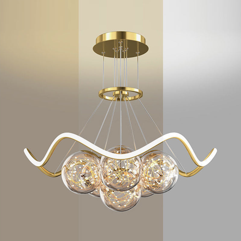 ثريات LED حديثة فاخرة من المعدن الأكريليك الزجاجي على شكل نجمة كاملة وموجة دائرية لغرفة المعيشة