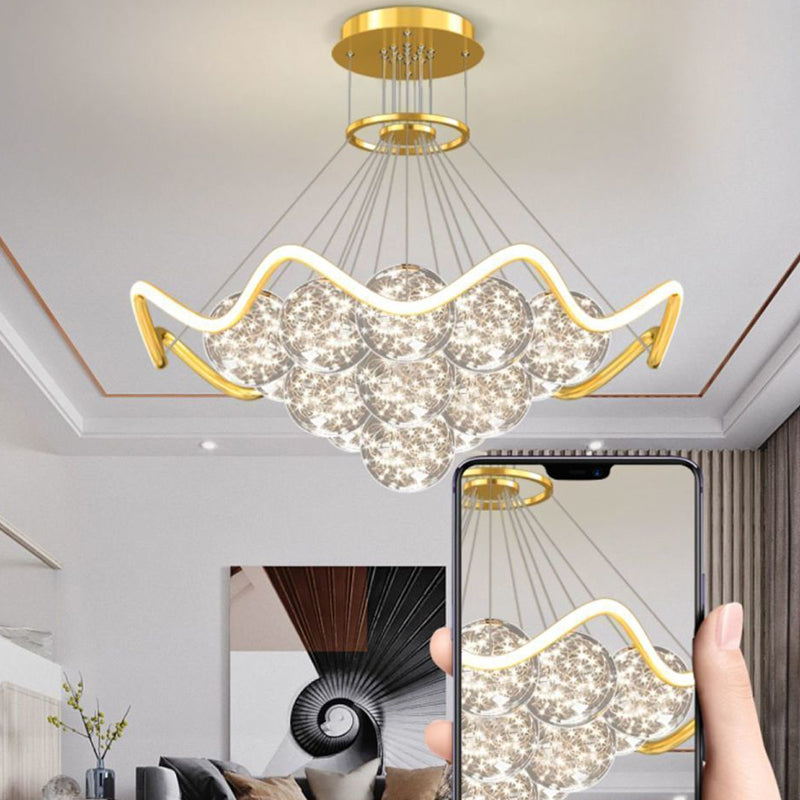 ثريات LED حديثة فاخرة من المعدن الأكريليك الزجاجي على شكل نجمة كاملة وموجة دائرية لغرفة المعيشة
