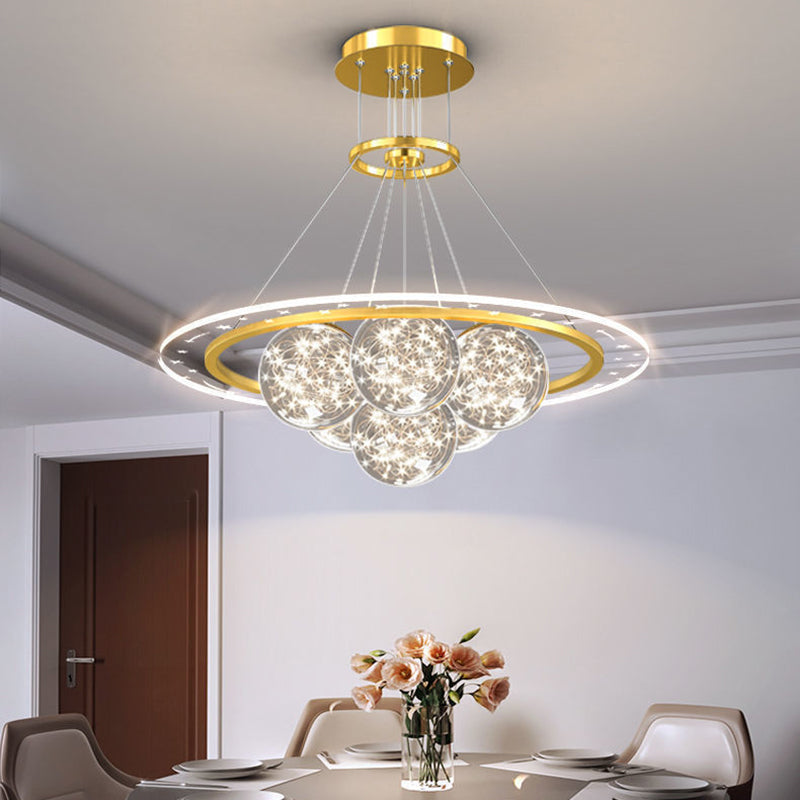 ثريات LED حديثة فاخرة من المعدن الأكريليك الزجاجي على شكل نجمة كاملة وموجة دائرية لغرفة المعيشة