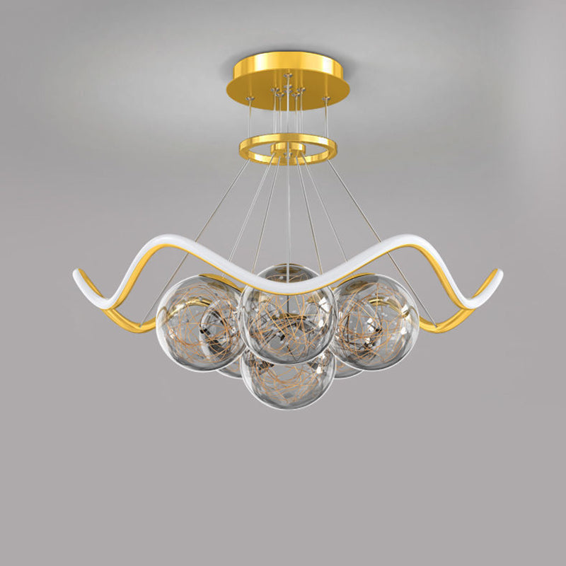 ثريات LED حديثة فاخرة من المعدن الأكريليك الزجاجي على شكل نجمة كاملة وموجة دائرية لغرفة المعيشة