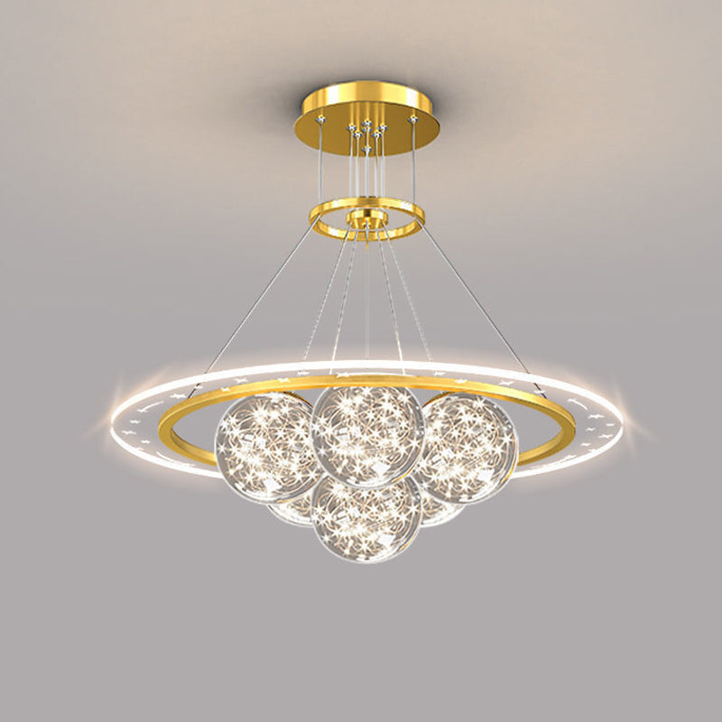 ثريات LED حديثة فاخرة من المعدن الأكريليك الزجاجي على شكل نجمة كاملة وموجة دائرية لغرفة المعيشة