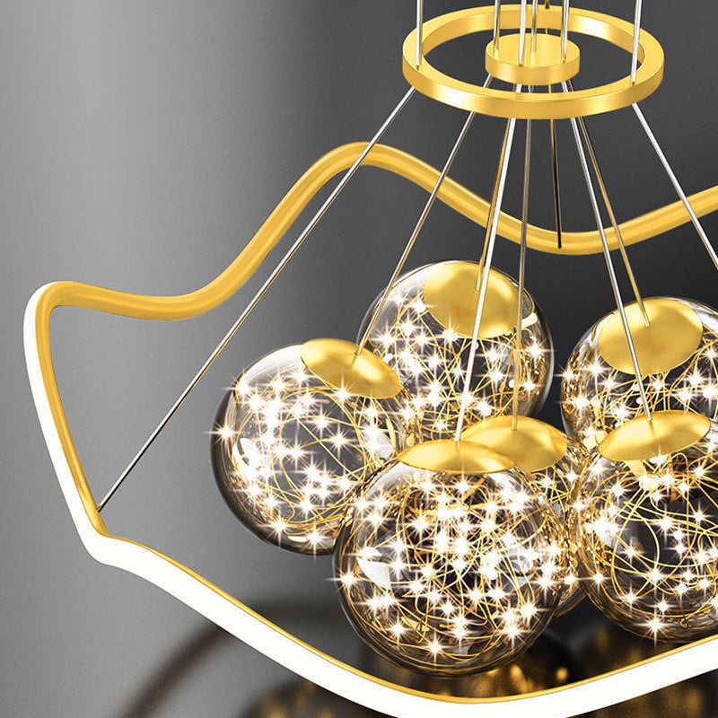 ثريات LED حديثة فاخرة من المعدن الأكريليك الزجاجي على شكل نجمة كاملة وموجة دائرية لغرفة المعيشة