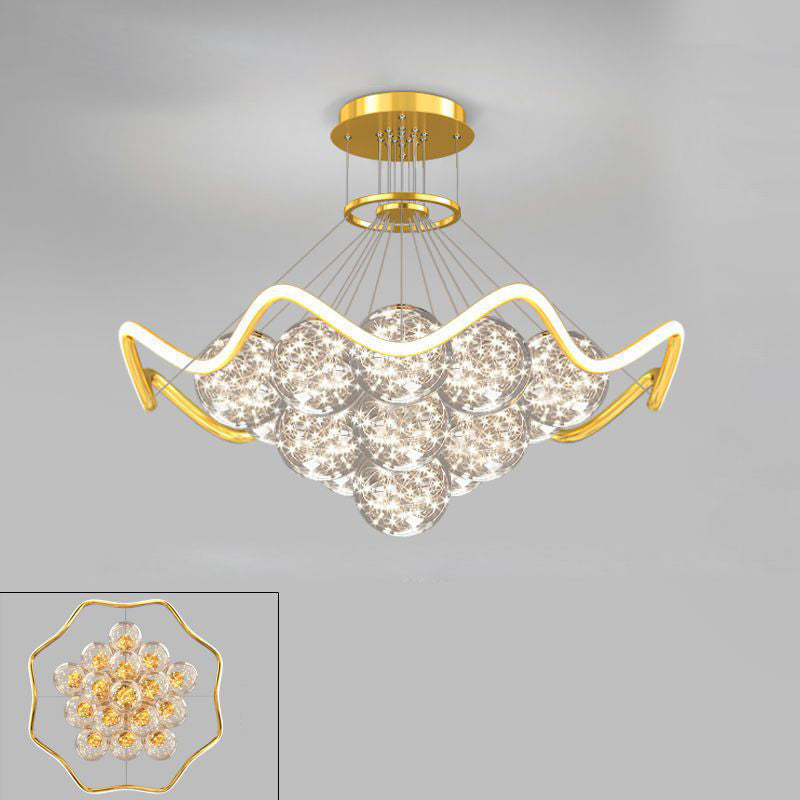 ثريات LED حديثة فاخرة من المعدن الأكريليك الزجاجي على شكل نجمة كاملة وموجة دائرية لغرفة المعيشة