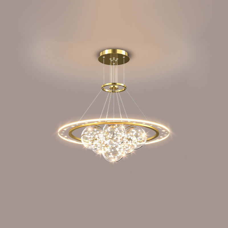 ثريات LED حديثة فاخرة من المعدن الأكريليك الزجاجي على شكل نجمة كاملة وموجة دائرية لغرفة المعيشة