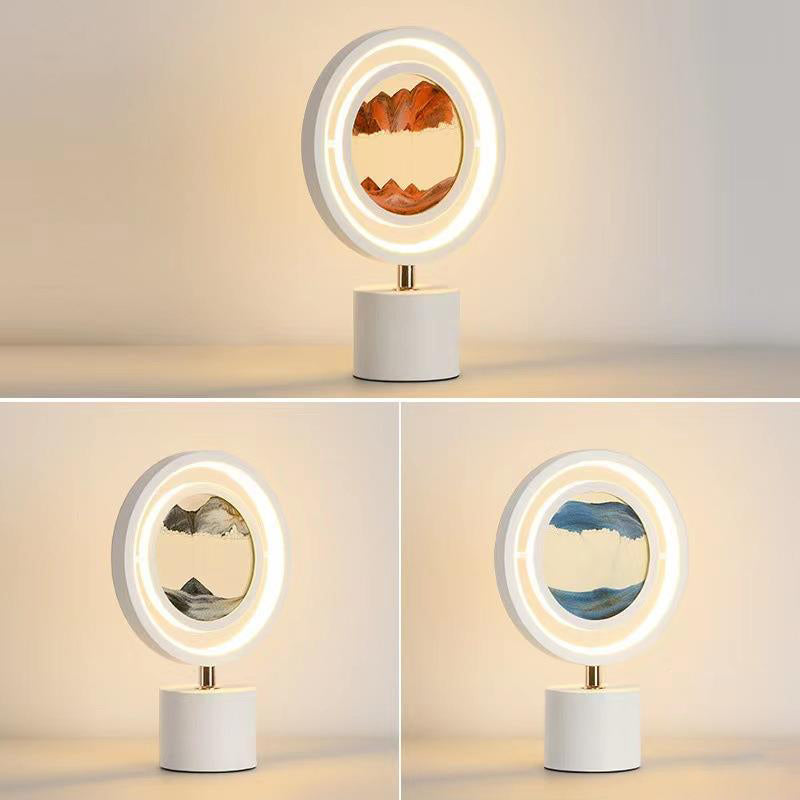 Contemporary Creative Metal Acrylic Silica Round Sand Painting USB LED Table Lamp For Bedroom