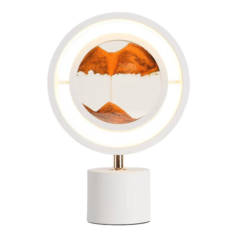 Contemporary Creative Metal Acrylic Silica Round Sand Painting USB LED Table Lamp For Bedroom