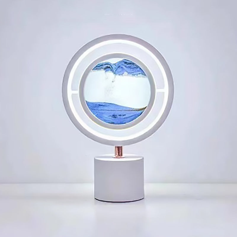 Contemporary Creative Metal Acrylic Silica Round Sand Painting USB LED Table Lamp For Bedroom
