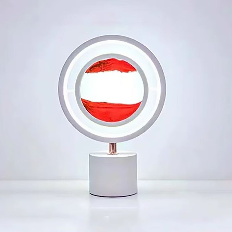 Contemporary Creative Metal Acrylic Silica Round Sand Painting USB LED Table Lamp For Bedroom