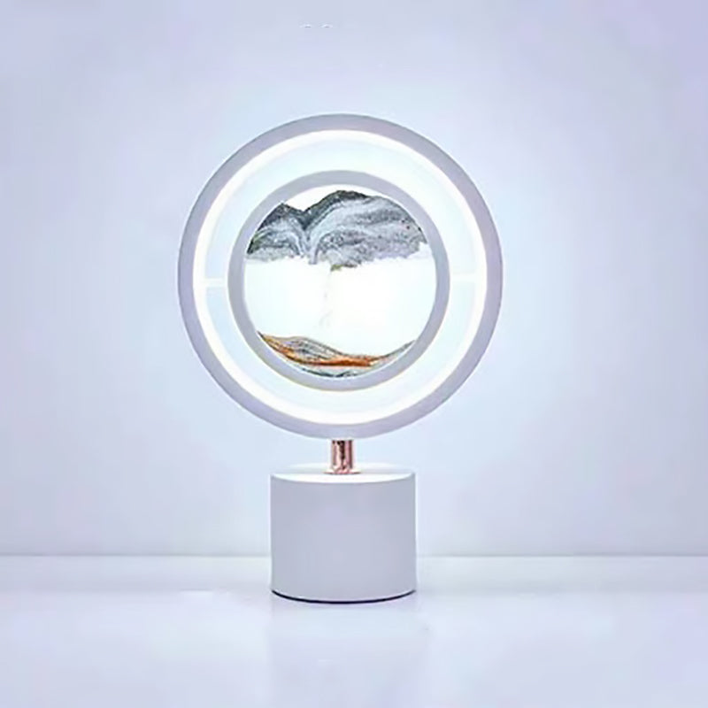 Contemporary Creative Metal Acrylic Silica Round Sand Painting USB LED Table Lamp For Bedroom
