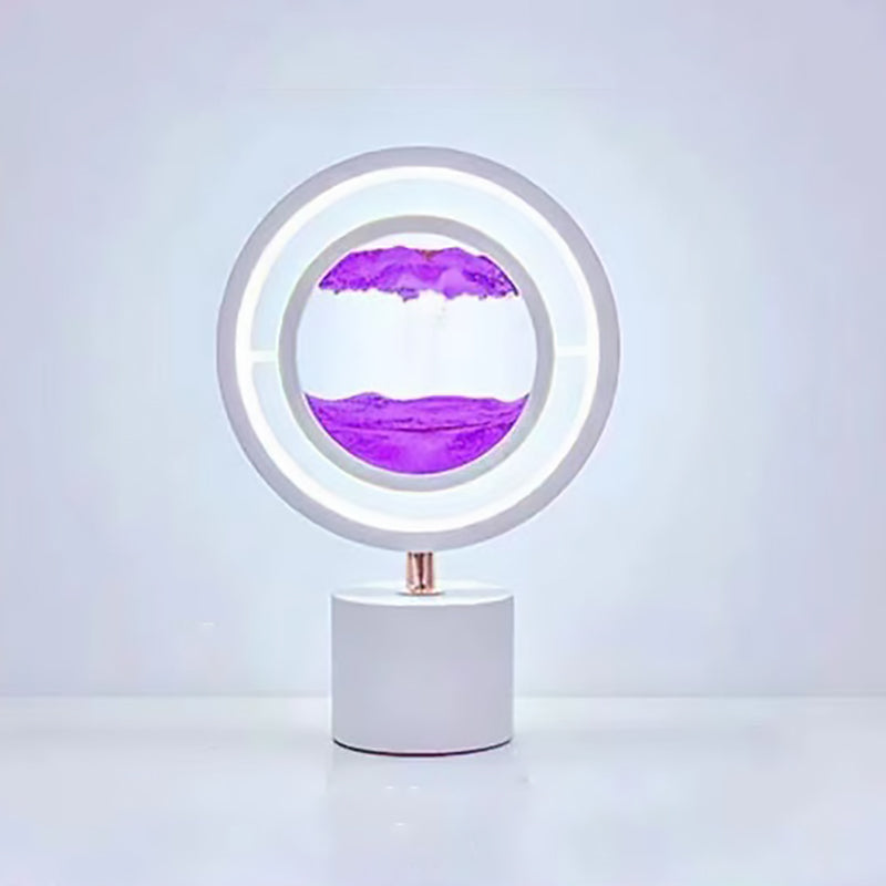 Contemporary Creative Metal Acrylic Silica Round Sand Painting USB LED Table Lamp For Bedroom