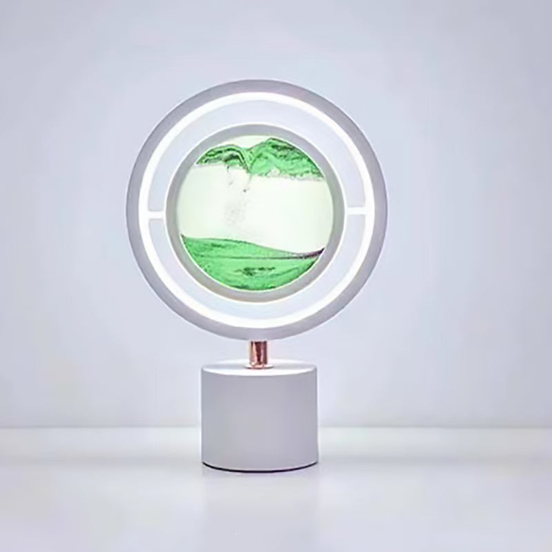 Contemporary Creative Metal Acrylic Silica Round Sand Painting USB LED Table Lamp For Bedroom