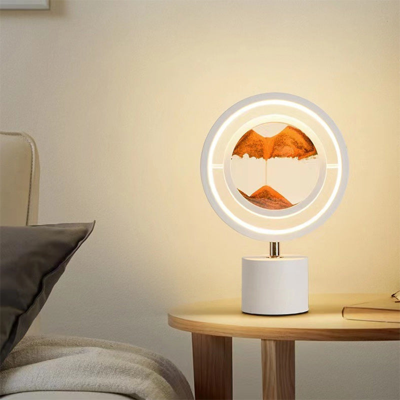 Contemporary Creative Metal Acrylic Silica Round Sand Painting USB LED Table Lamp For Bedroom