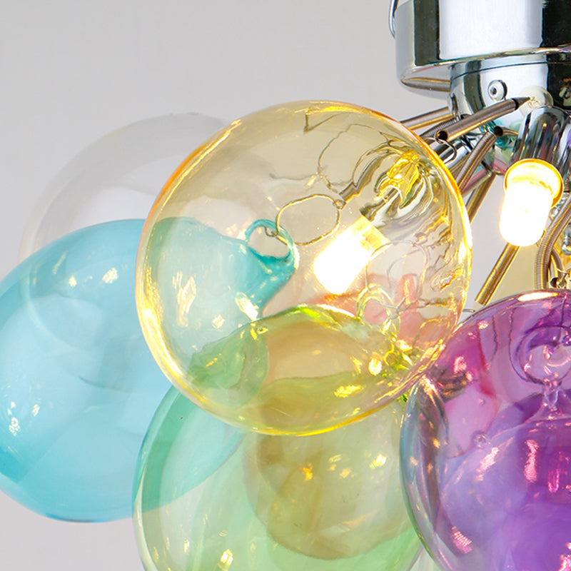 Contemporary Scandinavian Kids Iron Glass Bubble Balloon 3/4/6 Light Semi-Flush Mount Ceiling Light For Bedroom