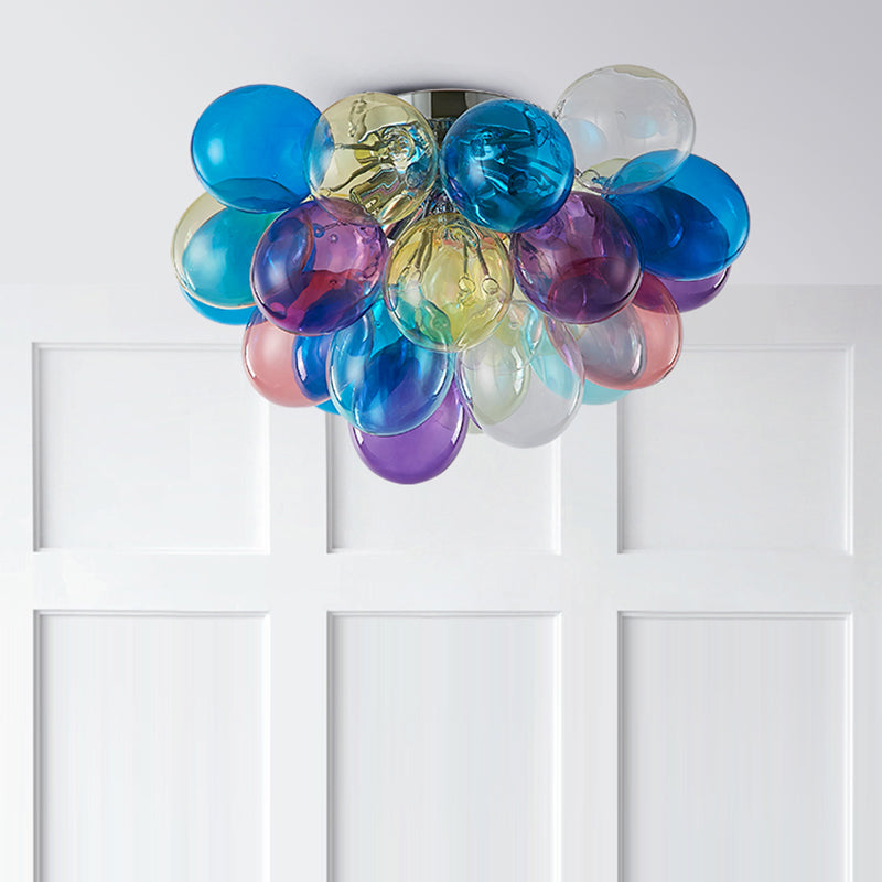 Contemporary Scandinavian Kids Iron Glass Bubble Balloon 3/4/6 Light Semi-Flush Mount Ceiling Light For Bedroom