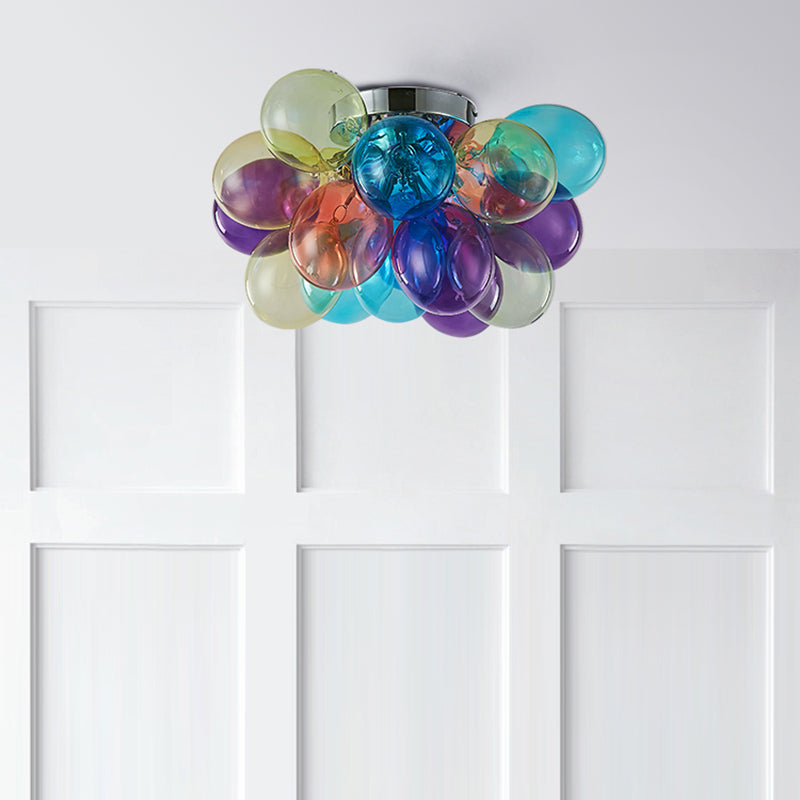Contemporary Scandinavian Kids Iron Glass Bubble Balloon 3/4/6 Light Semi-Flush Mount Ceiling Light For Bedroom