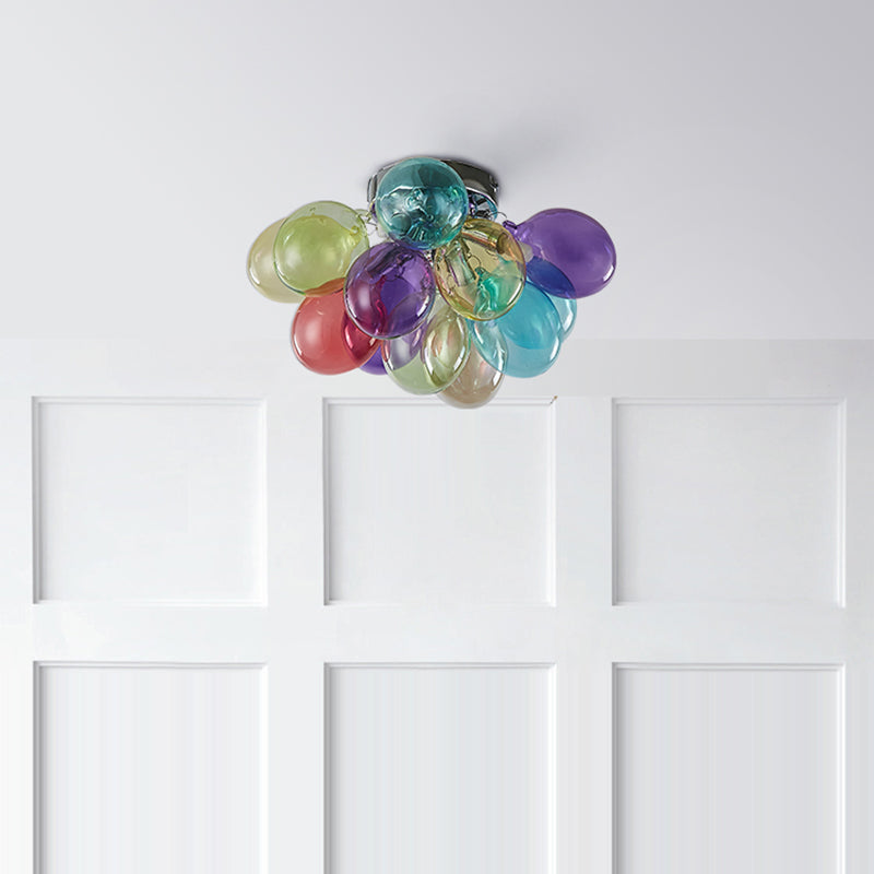 Contemporary Scandinavian Kids Iron Glass Bubble Balloon 3/4/6 Light Semi-Flush Mount Ceiling Light For Bedroom