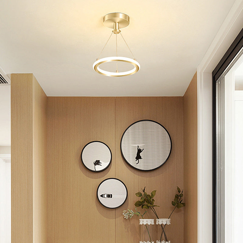 Contemporary Nordic Round Metal Silica LED Semi-Flush Mount Ceiling Light For Hallway