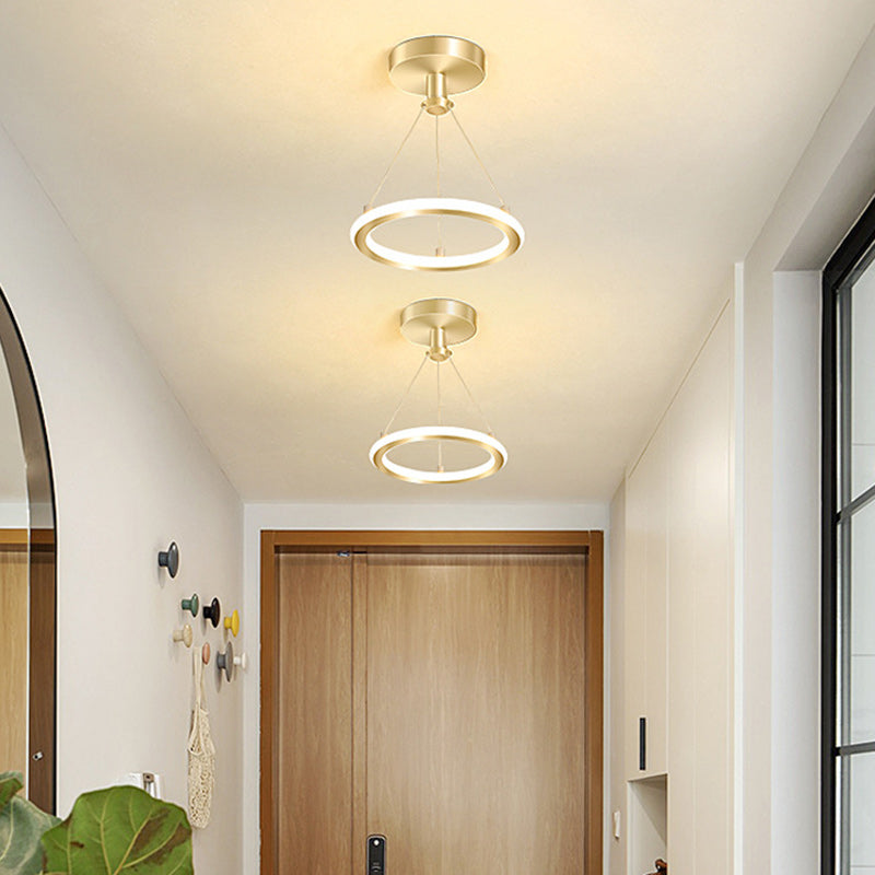 Contemporary Nordic Round Metal Silica LED Semi-Flush Mount Ceiling Light For Hallway
