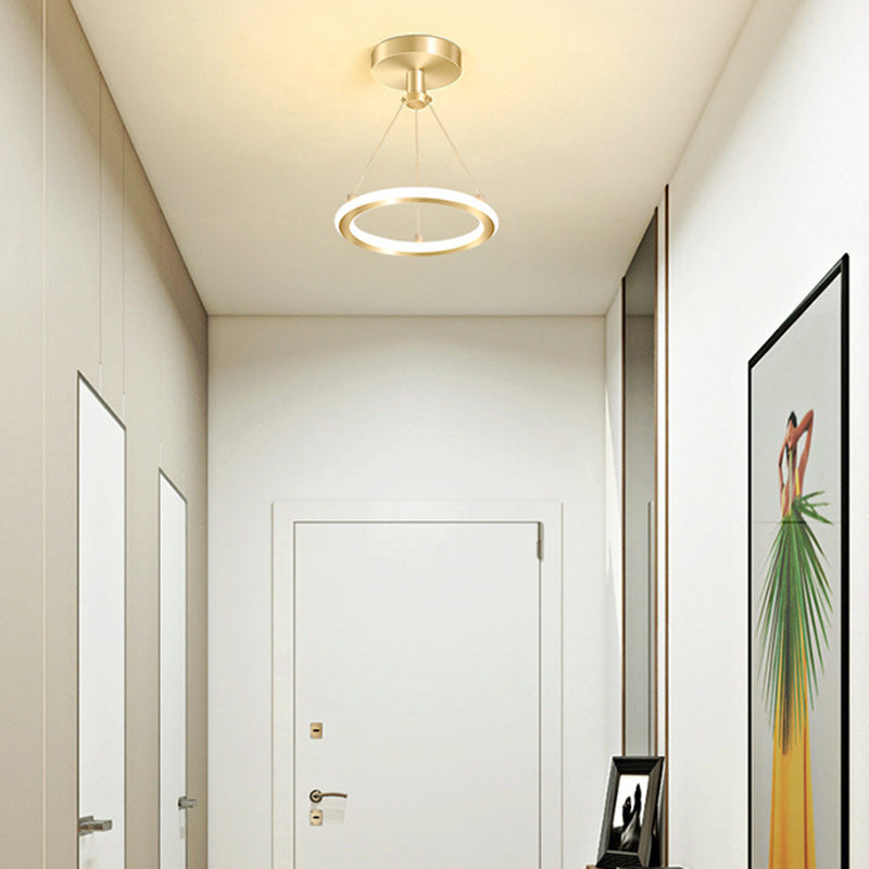 Contemporary Nordic Round Metal Silica LED Semi-Flush Mount Ceiling Light For Hallway