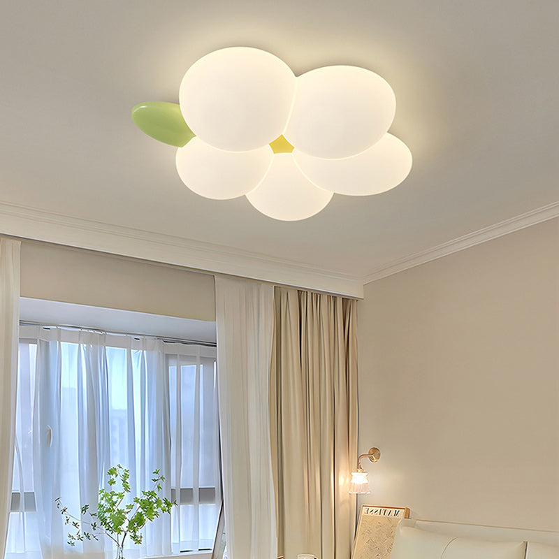 Contemporary Nordic Kids Rabbit Flower Iron PE LED Flush Mount Ceiling Light For Bedroom