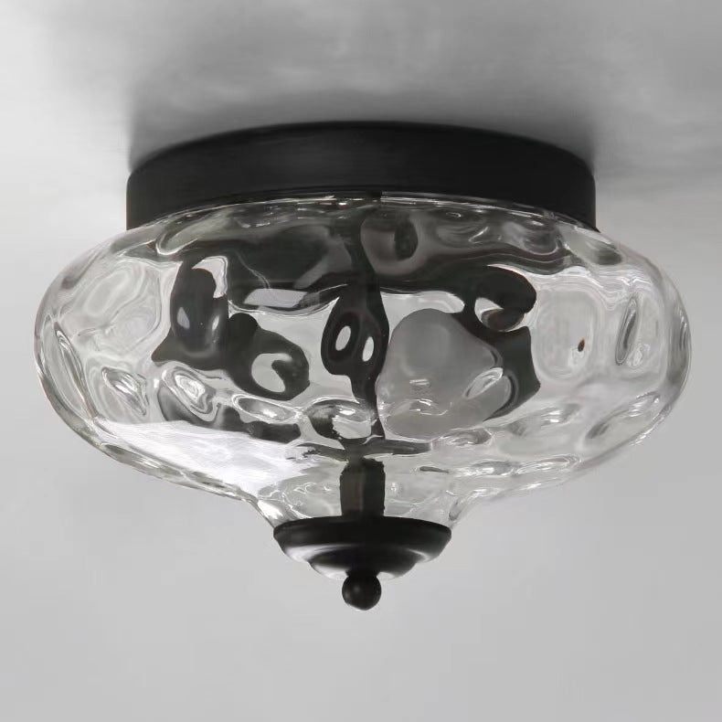 Modern Art Deco Iron Glass Round Ripple 2-Light Semi-Flush Mount Ceiling Light For Living Room