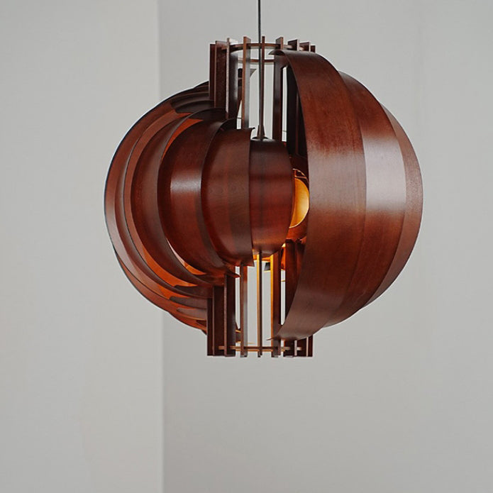 Traditional Vintage Basswood Plywood Ball Moon 1-Light Pendant Light For Dining Room